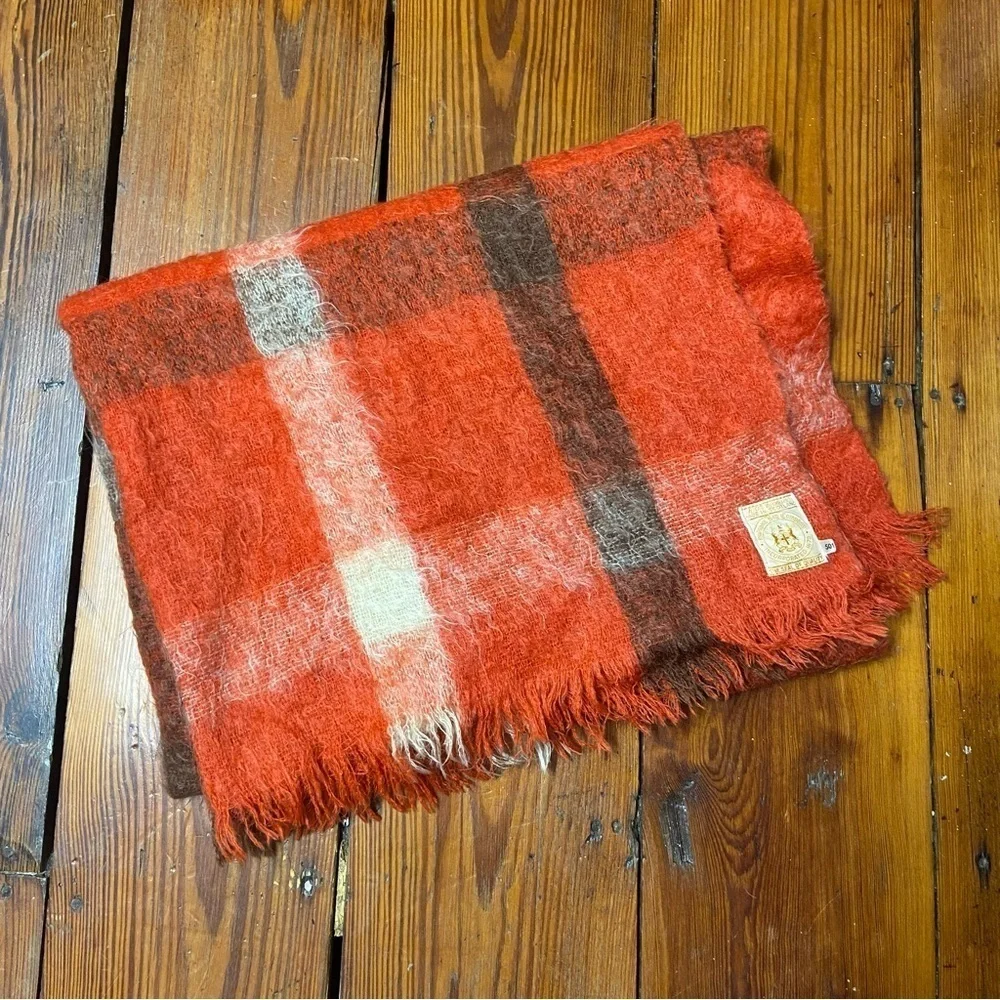 Vintage 1950's Hudson's Bay Mohair Red Plaid Throw Blanket Made in Scotland Cozy